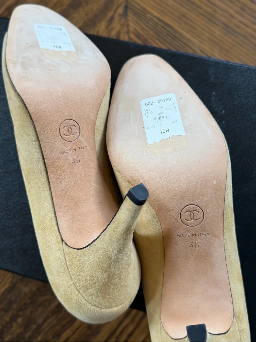 CHANEL Two-Tone Suede & Fabric Bow Pumps in Beige and Black